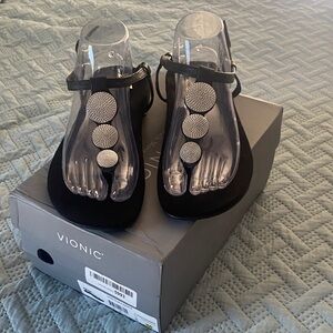 Vionic Black Sandals with Silver Accents